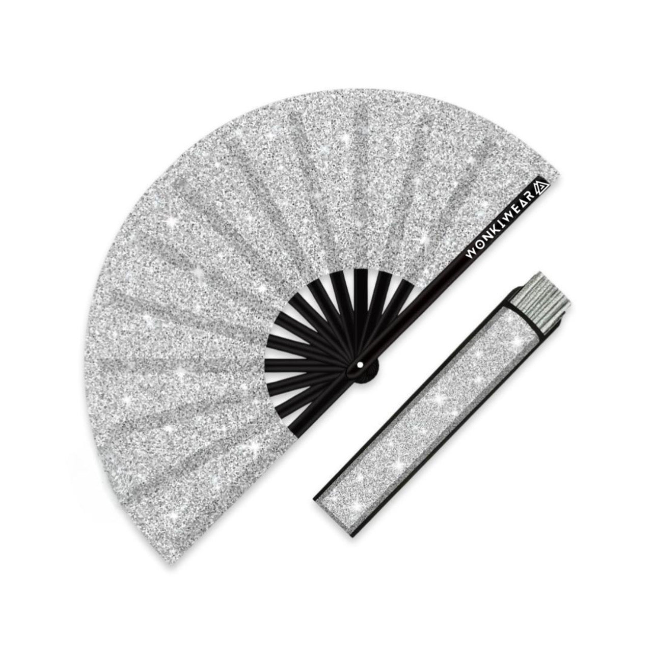 Silver glitter folding festival fan with matching leg holster
