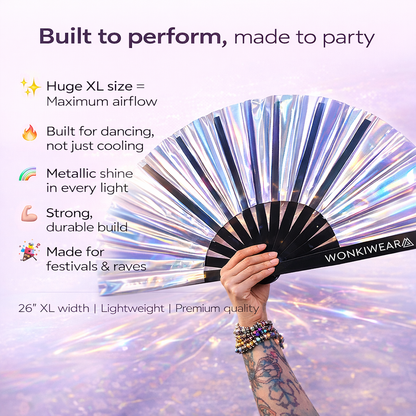 Silver Stardust rave fan XL features including large size, airflow and durable build