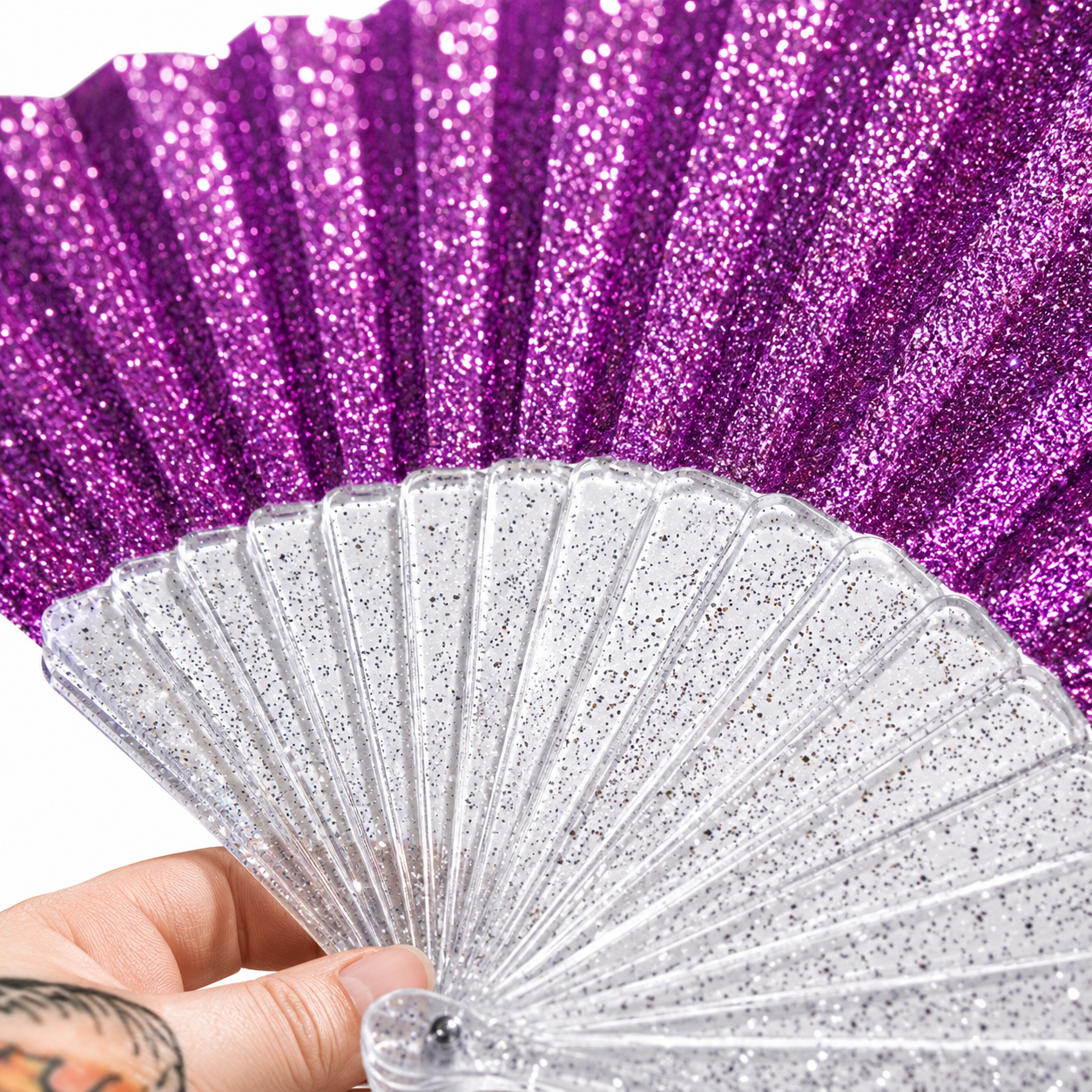 Macro close-up of purple glitter fabric showing sparkling texture and shine