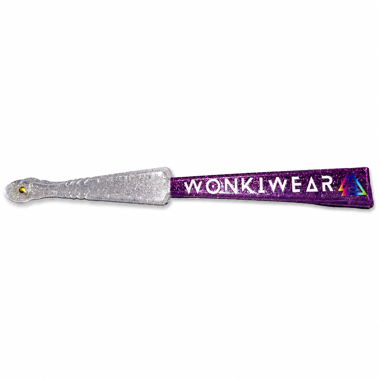 Compact folded purple glitter fan for festivals and travel