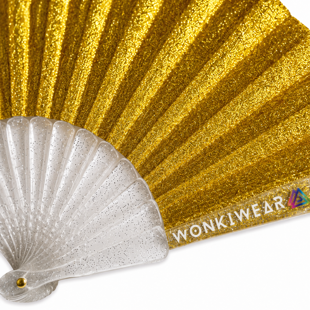 Macro close-up of yellow gold glitter fabric showing sparkling texture and shimmer detail