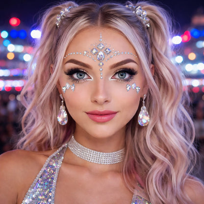 soft glam festival face gems aesthetic makeup look