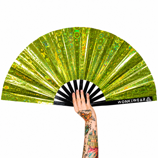 Solar Flare XL holographic festival fan with silver mirror reverse