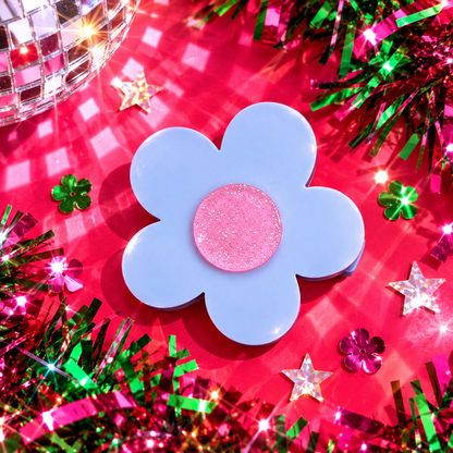 Sparkle Flower Hair Clip with lavender blue flower and glittery pink centre by Cuteryko