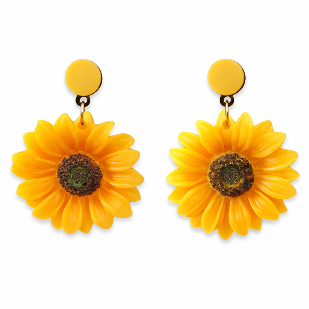 Sunflower drop earrings yellow floral festival jewellery