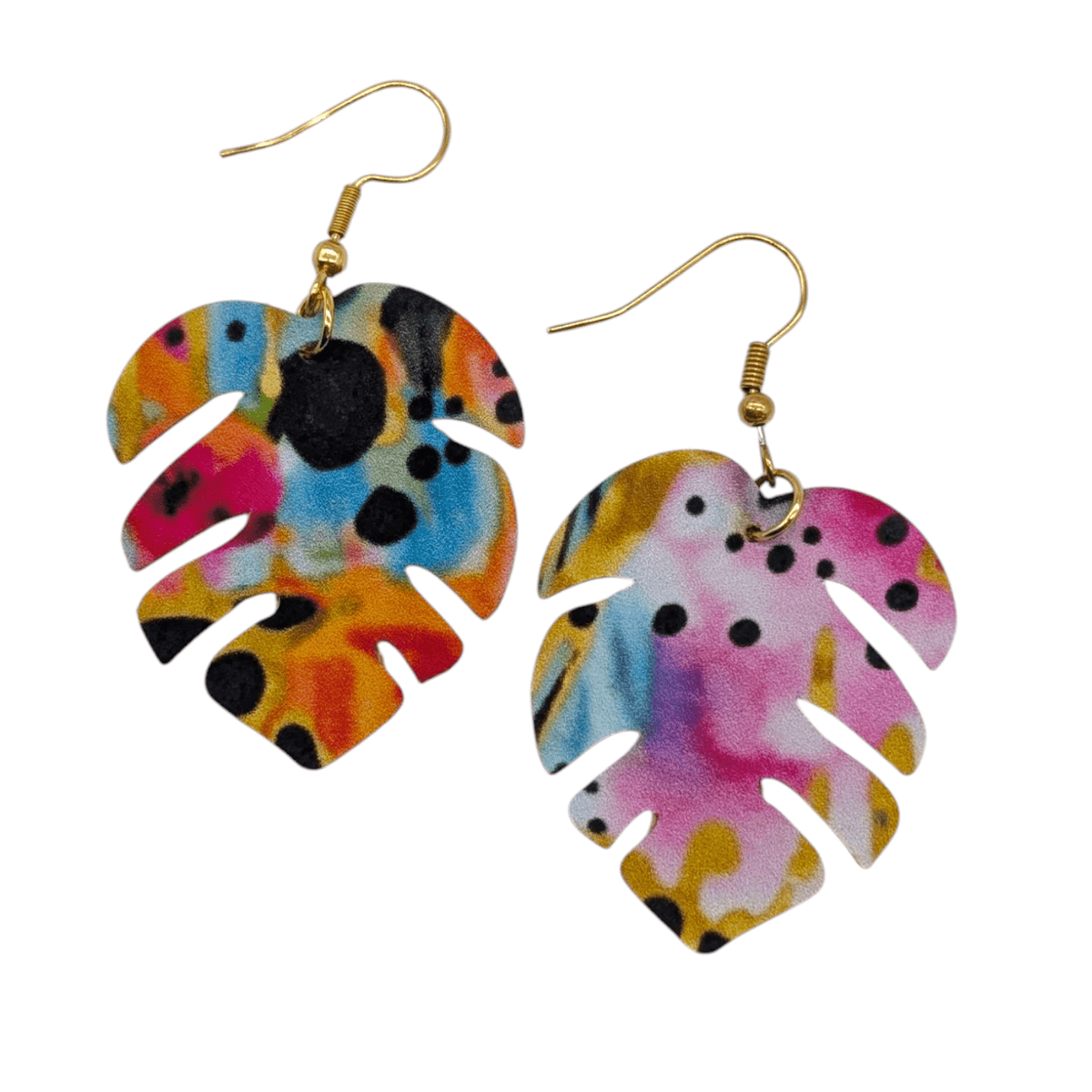 Rainbow Monstera Leaf Earrings | Colourful Statement Jewellery