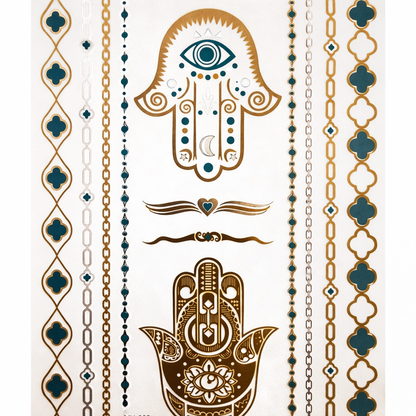 Third eye temporary tattoos metallic gold silver and teal for festival face and body art