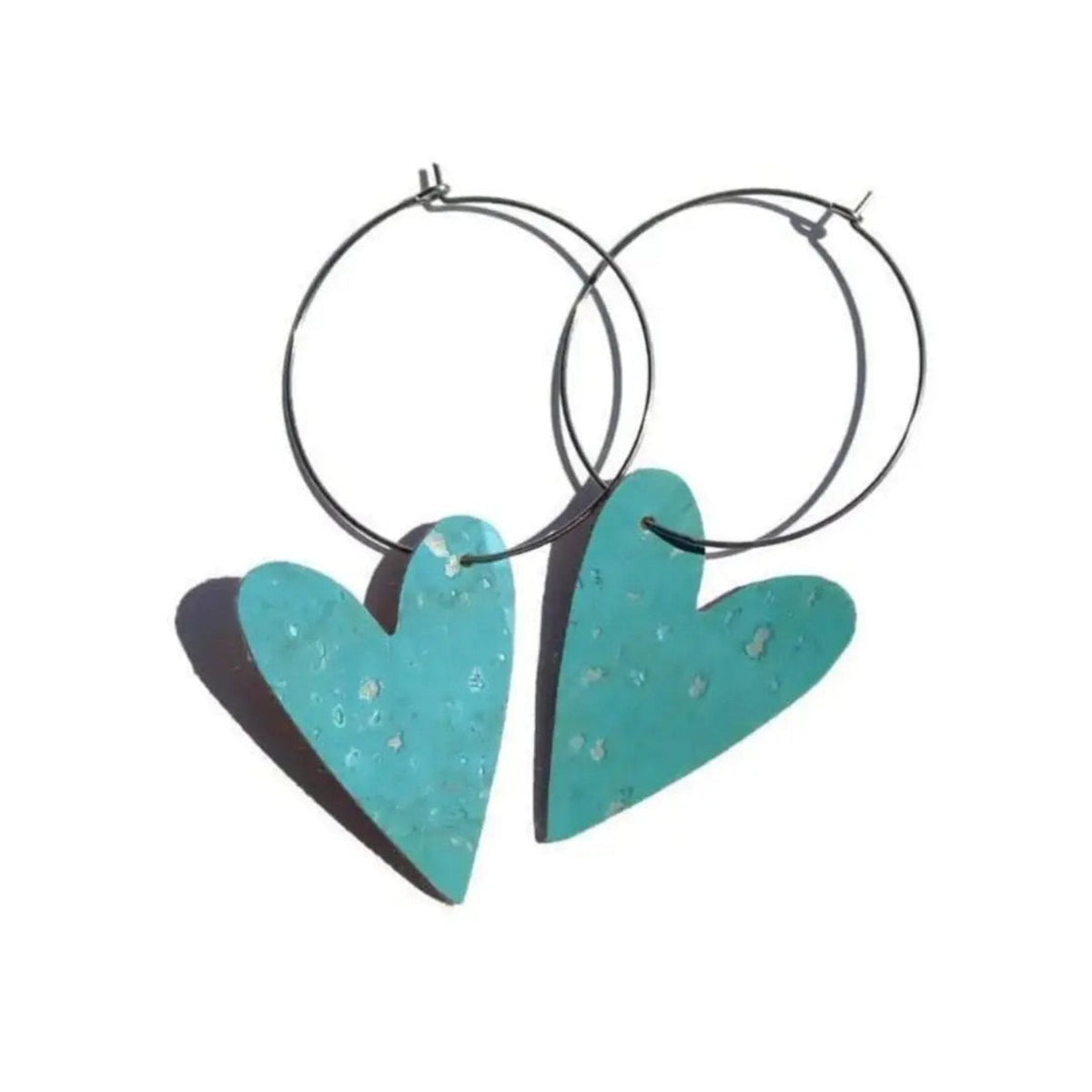 Turquoise Cork Heart Hoop Earrings | Statement Jewellery