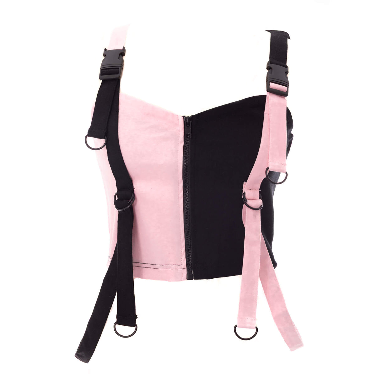 Black & Pink Harness Rave Crop Top | Chemical Black