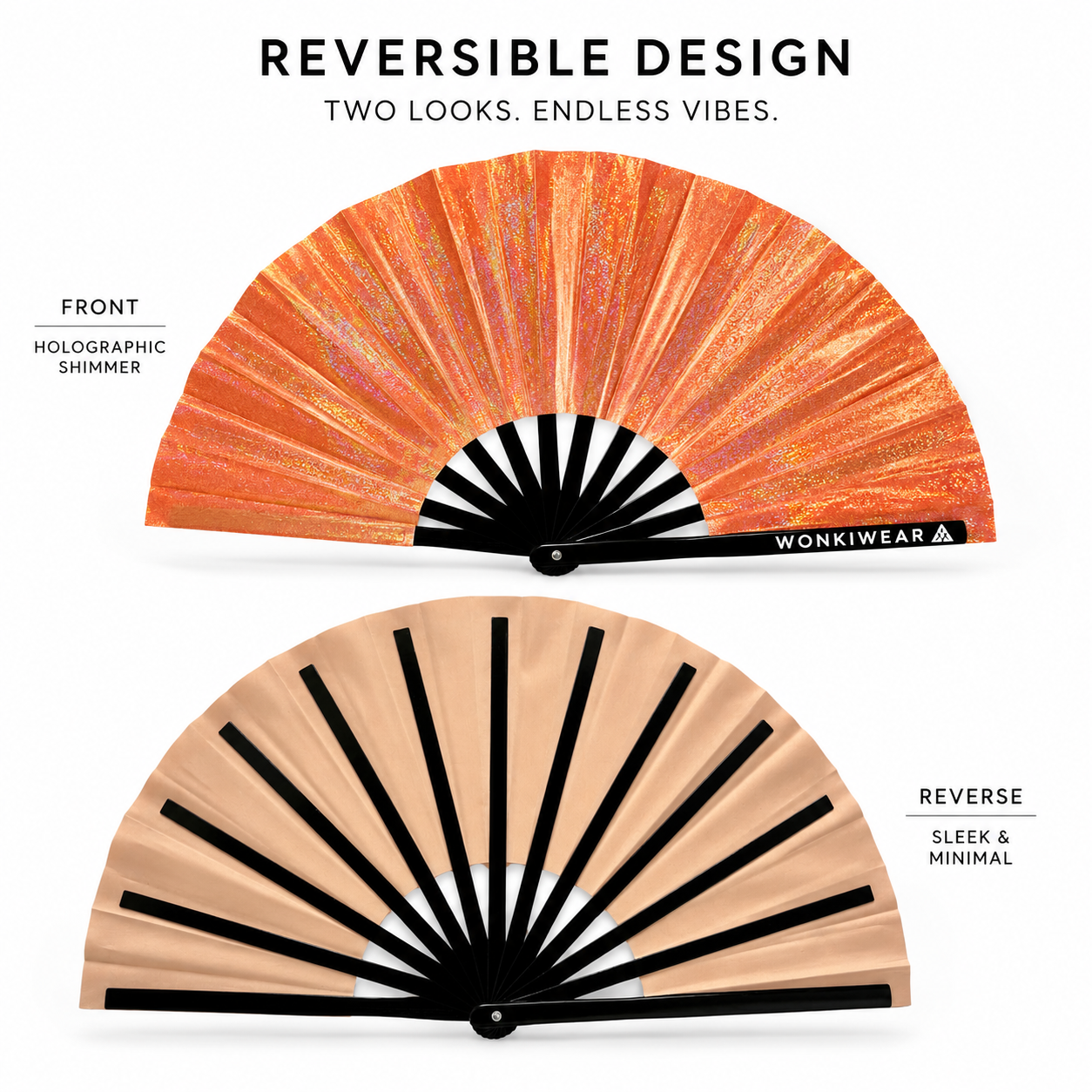 Reverse side of Venus Galaxy festival fan showing clean champagne backing and black bamboo ribs