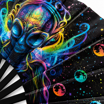 Close-up of the premium printed fabric showing the detailed psychedelic alien artwork