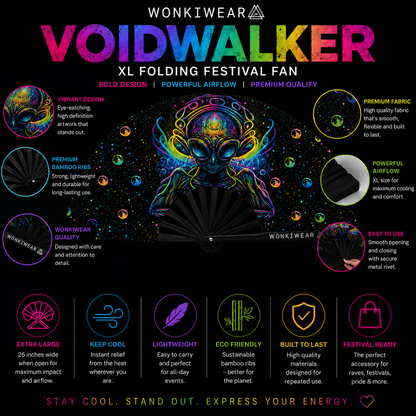 Benefits infographic highlighting the features of the Voidwalker XL folding festival fan
