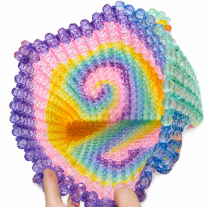 Interior view of handmade rainbow spiral beaded shoulder bag