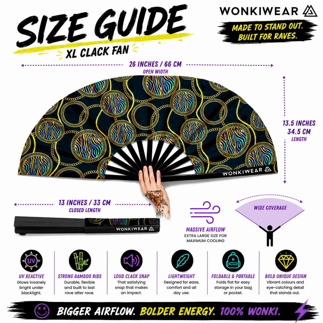 XL luxury rave fan dimensions and airflow coverage size guide