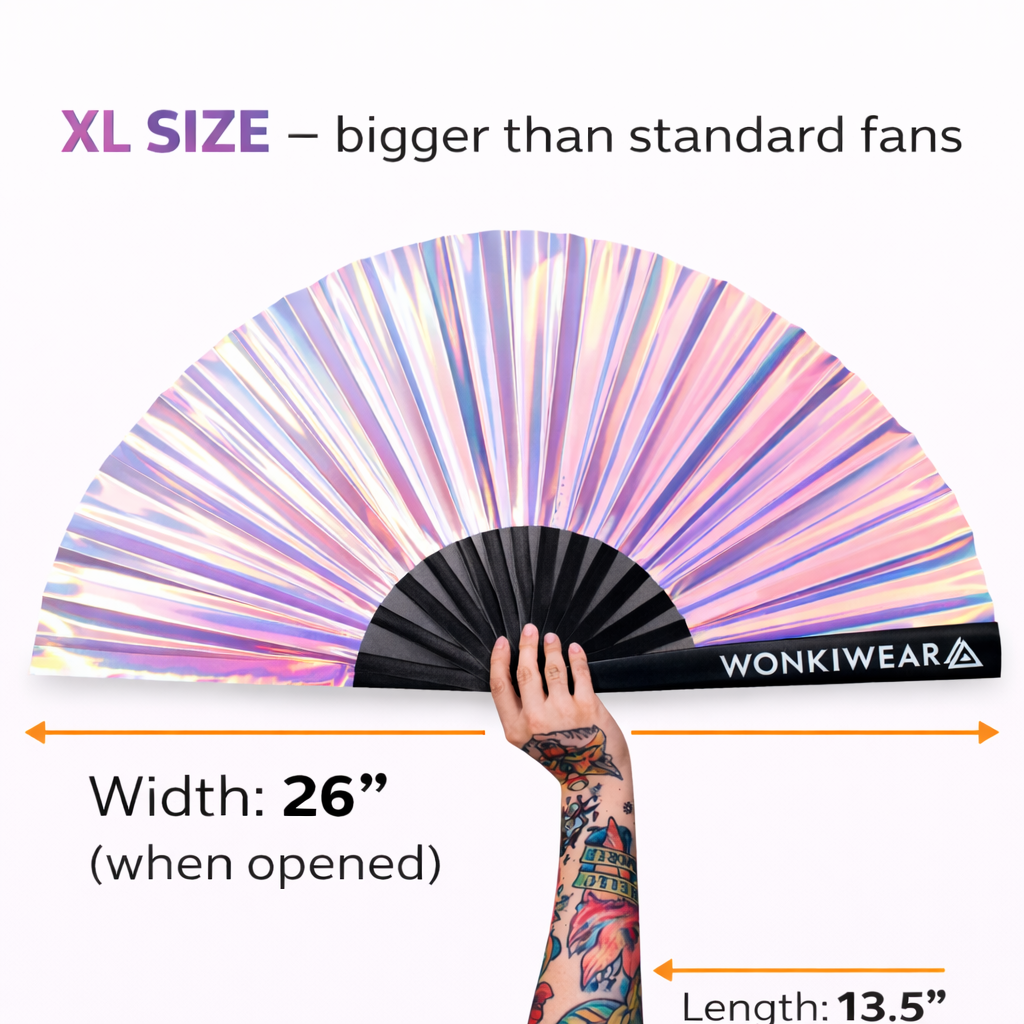 XL festival fan dimensions showing 26 inch width and 13.5 inch length