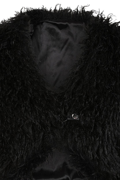Black Shaggy Faux Fur Rave Jacket | Banned Apparel