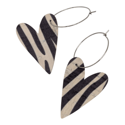 Zebra Print Heart Hoop Earrings | Statement Cork Jewellery