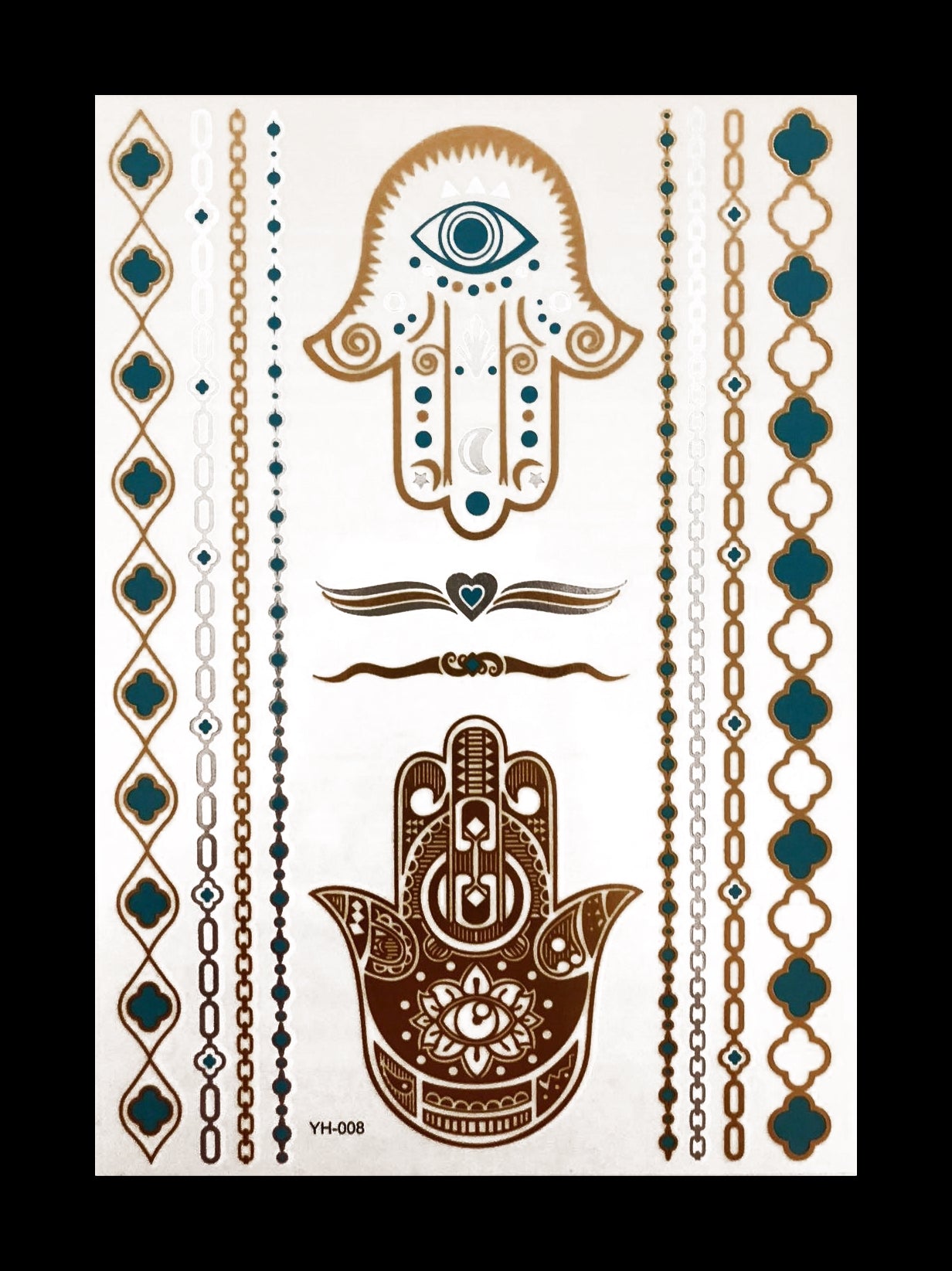 Temporary Flash Tattoos - Third Eye (Metallic Gold, Silver & Teal)-Accessories-WonkiWear
