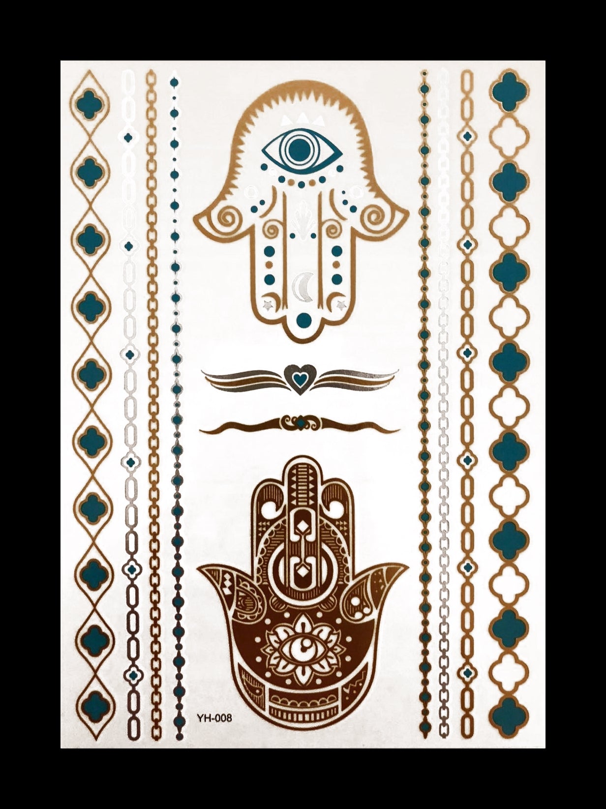 Temporary Flash Tattoos - Third Eye (Metallic Gold, Silver & Teal)-Accessories-WonkiWear