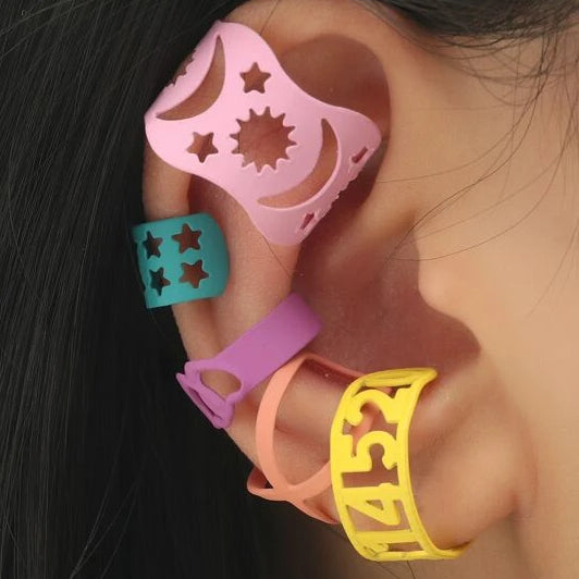Earrings - Assorted carved colourful ear cuffs x 5