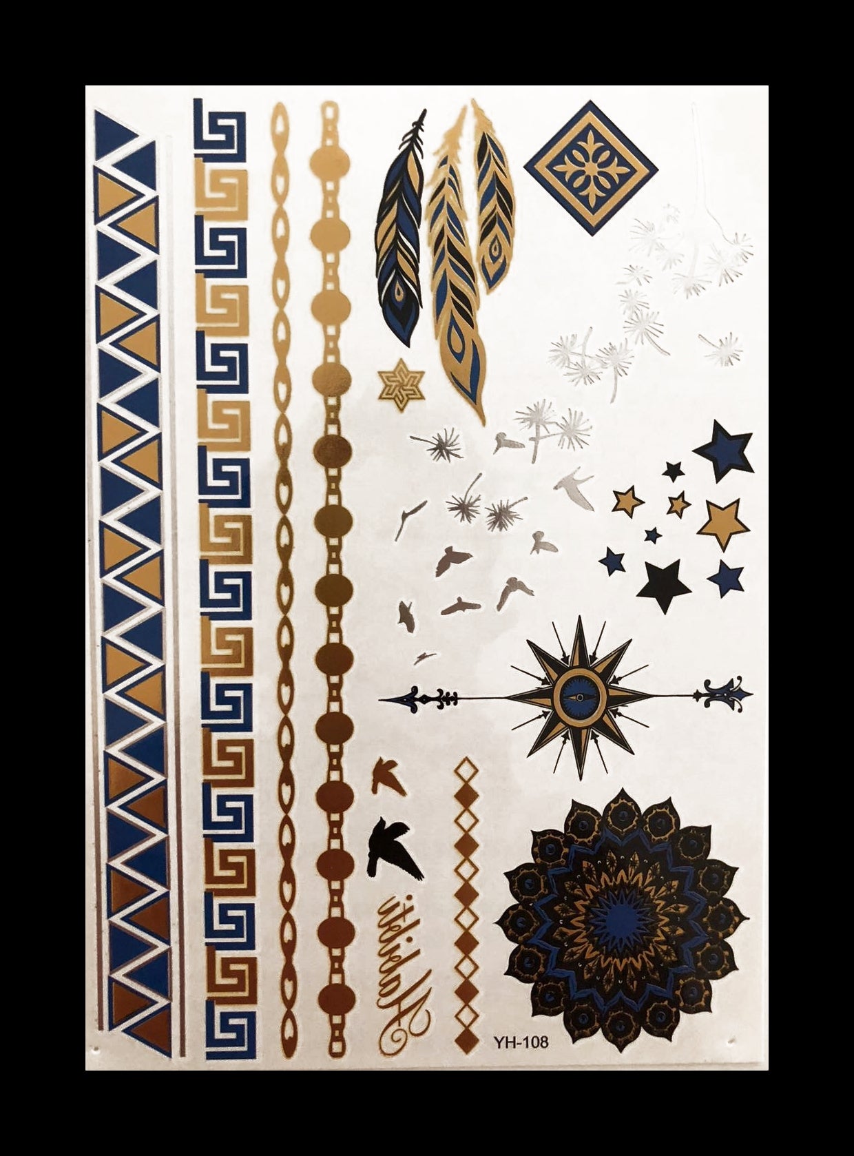 Temporary Flash Tattoos - Gazing (Metallic Gold, Silver & Navy)-Accessories-WonkiWear