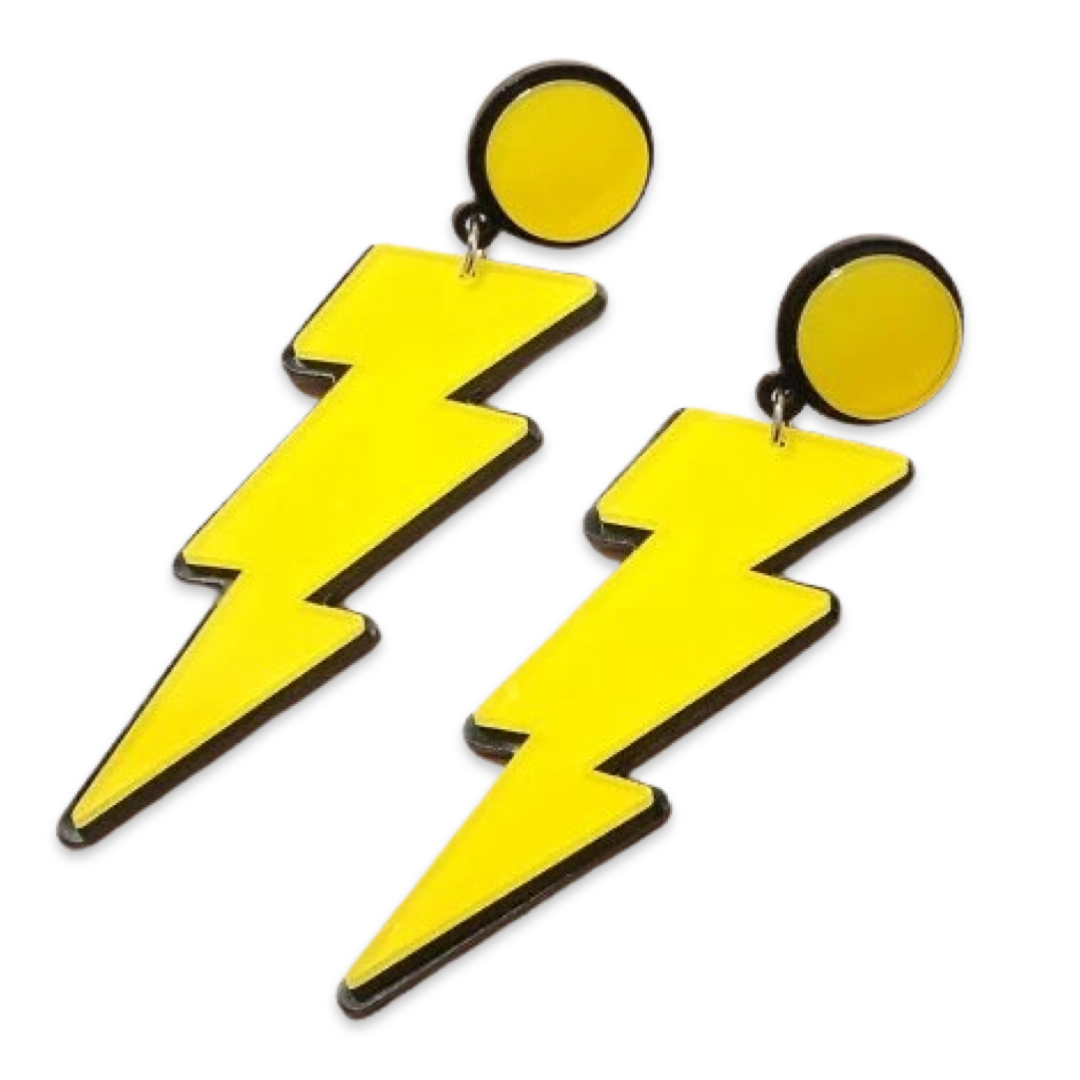 Earrings - Oversized Yellow lightning bolt drops
