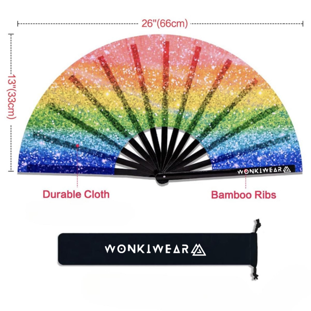 XL Festival Fan - UV Reactive, Rainbow Glitter