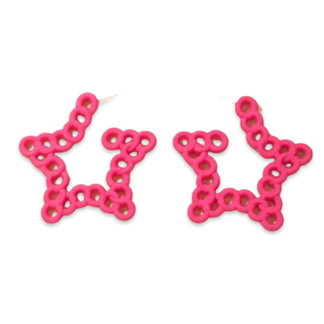 Earrings - Pink chain star hoops