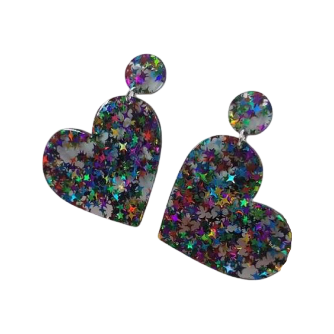 Earrings - Glitter star heart drops