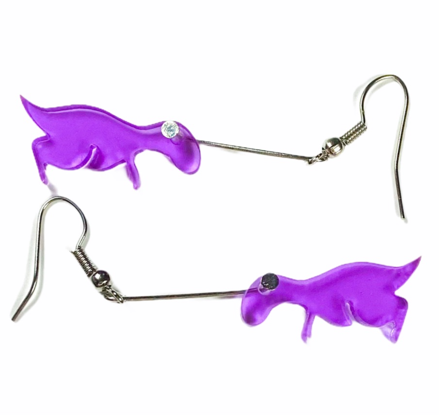 Earrings - Purple dinosaur drop