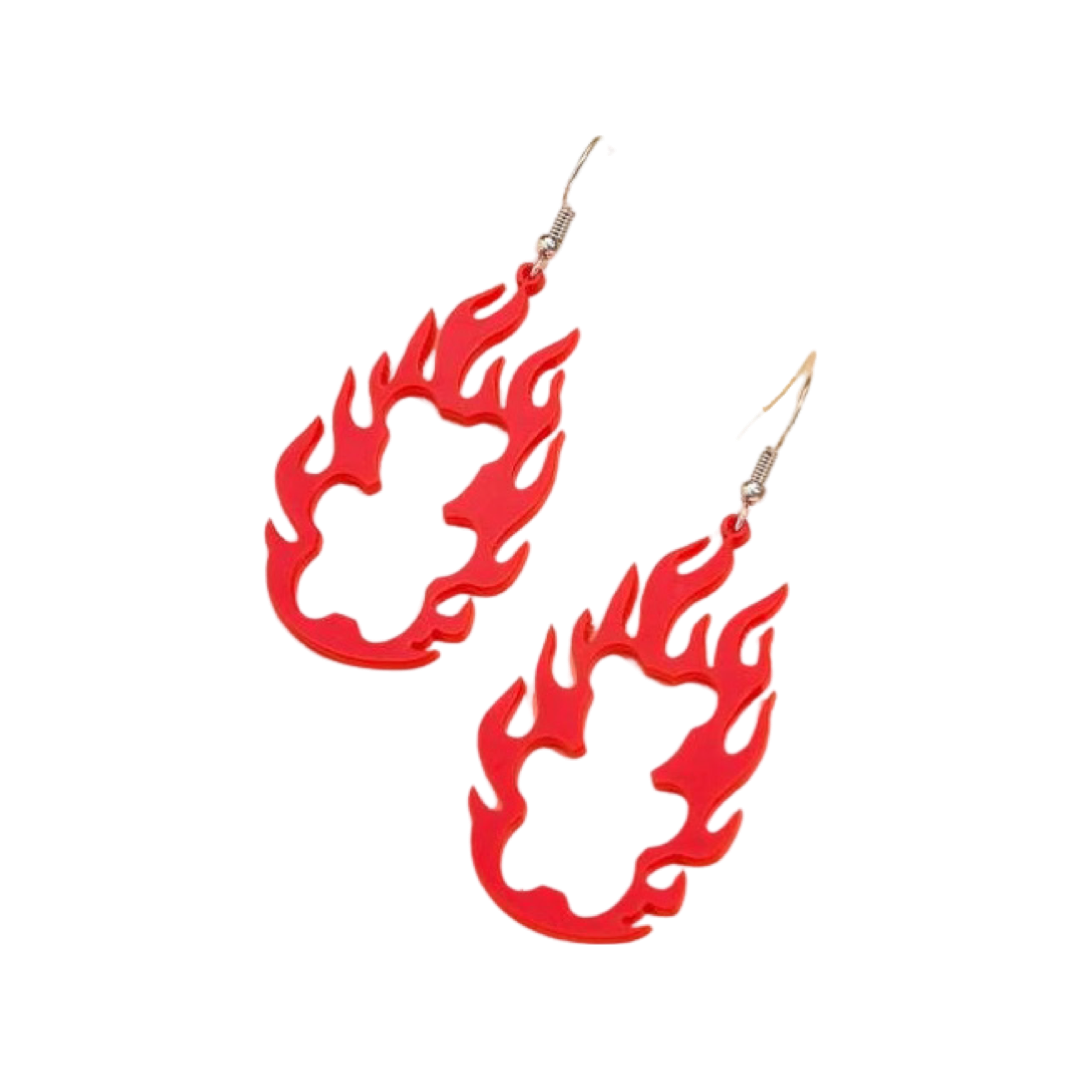 Earrings - Oversized red flame bear drops
