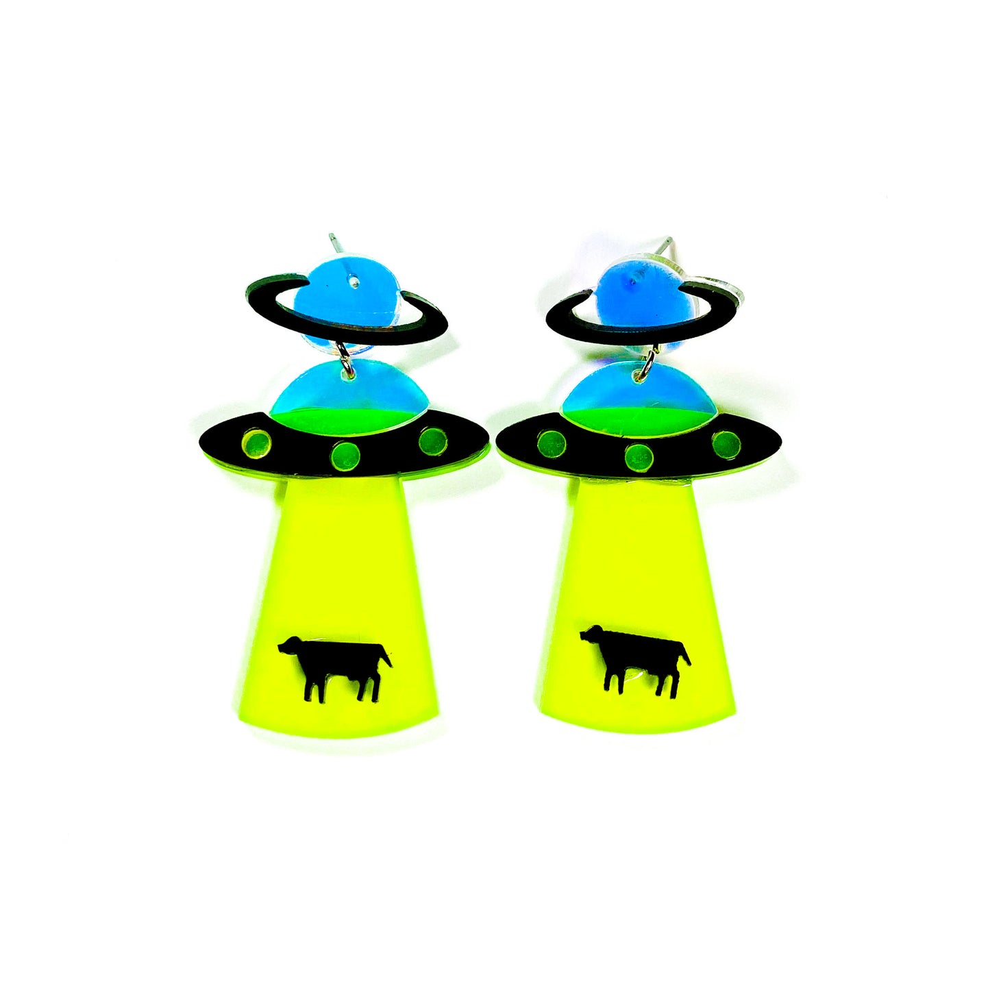 Earrings - Oversized neon cow abduction drops