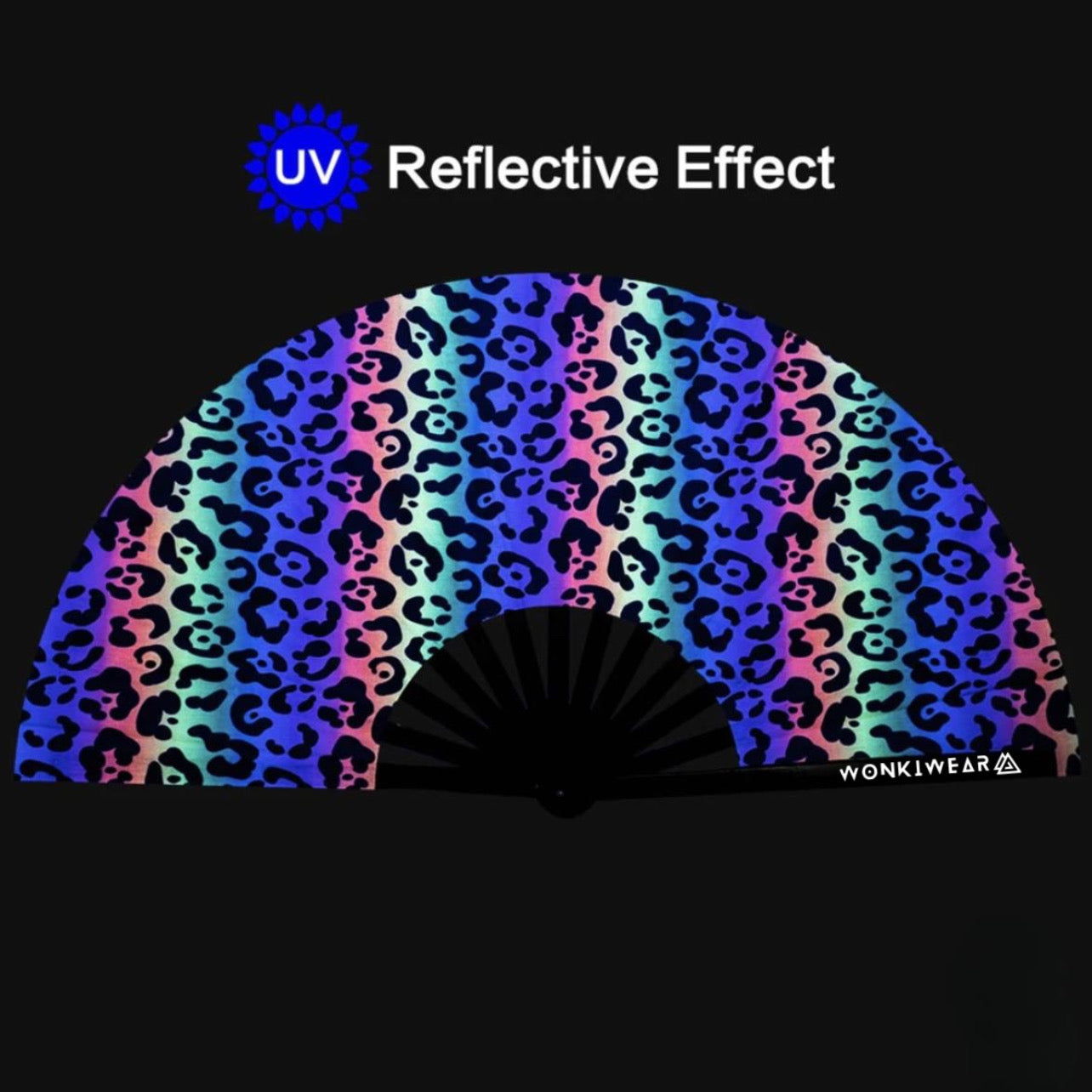 XL Festival Fan - UV Reactive, Rainbow Leopard