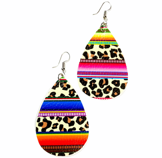 Earrings - Faux leather multi leopard print tear drops