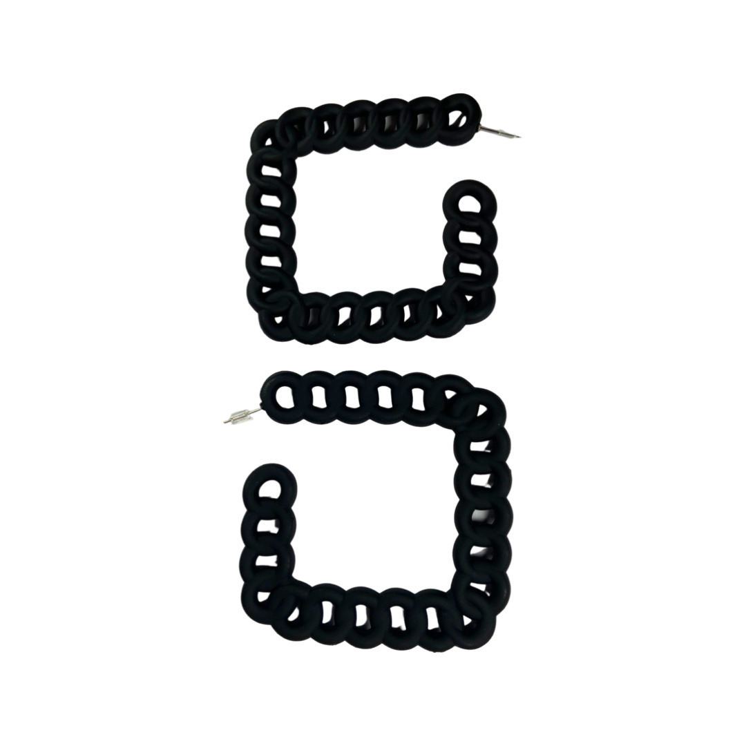 Earrings - Black chain square hoops