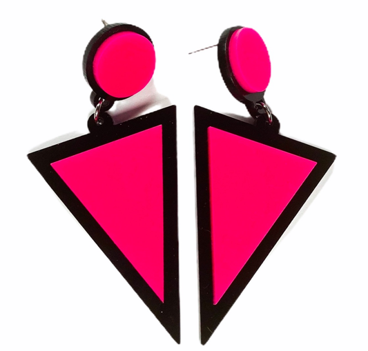 Earrings - Oversized geometric pink and black drops