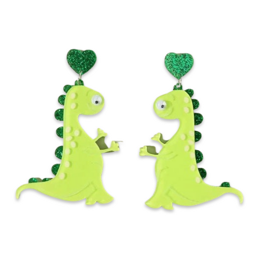 Earrings - Oversized heart dinosaur drops