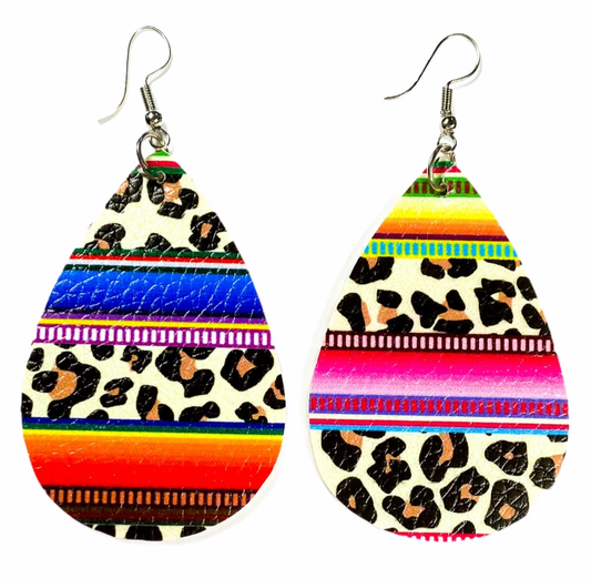 Earrings - Faux leather multi leopard print tear drops