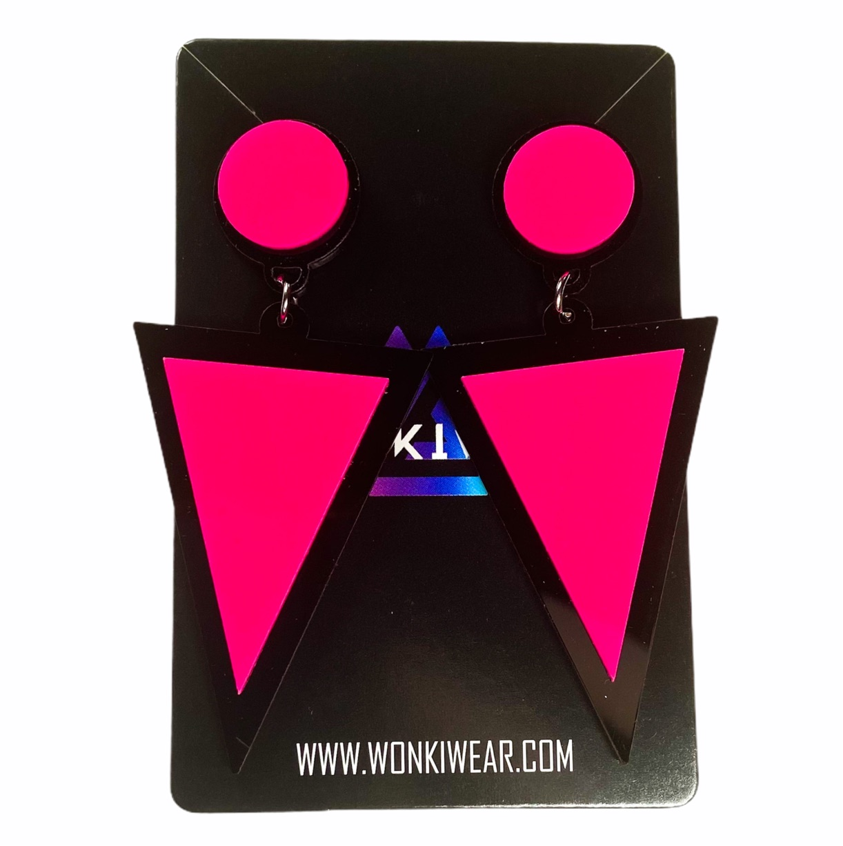 Earrings - Oversized geometric pink and black drops
