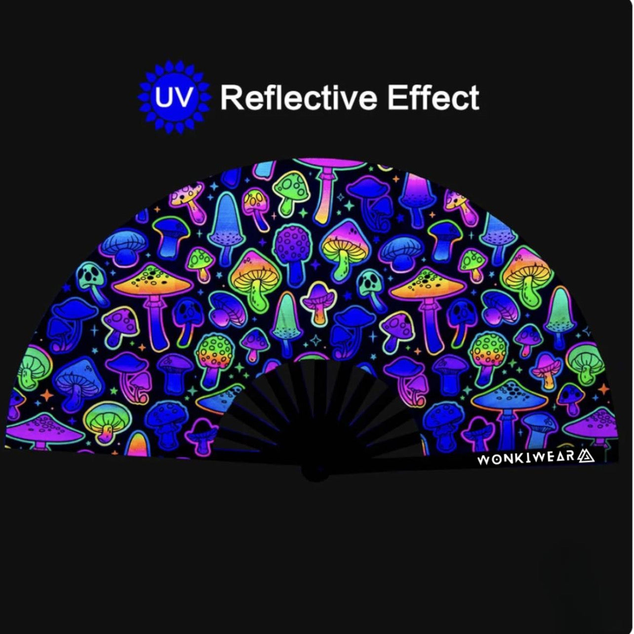 XL Festival Fan - UV Reactive, Rainbow Shrooms