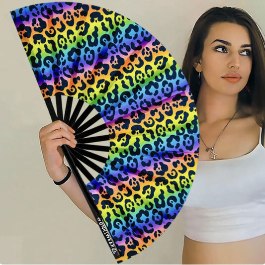 XL Festival Fan - UV Reactive, Rainbow Leopard