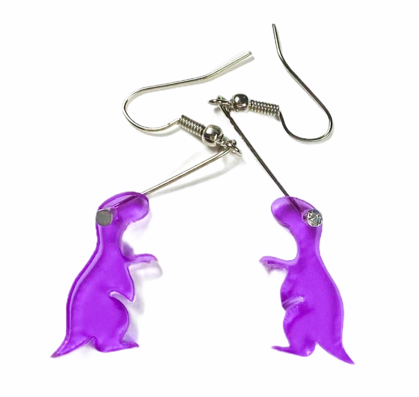 Earrings - Purple dinosaur drop