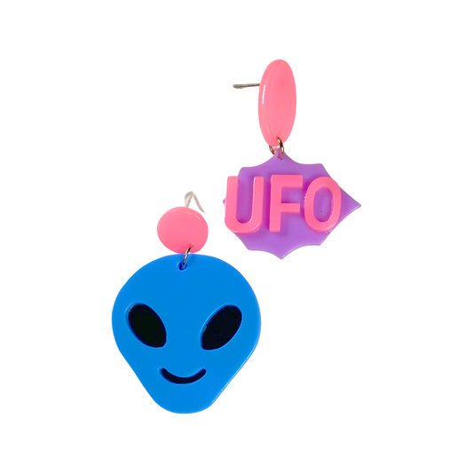 Earrings - Mismatched alien UFO drops