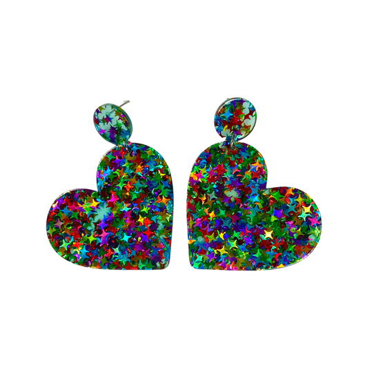 Earrings - Glitter star heart drops