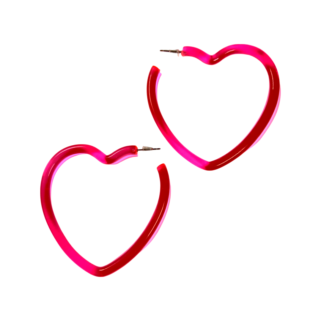 Earrings - Pink glitter heart hoops