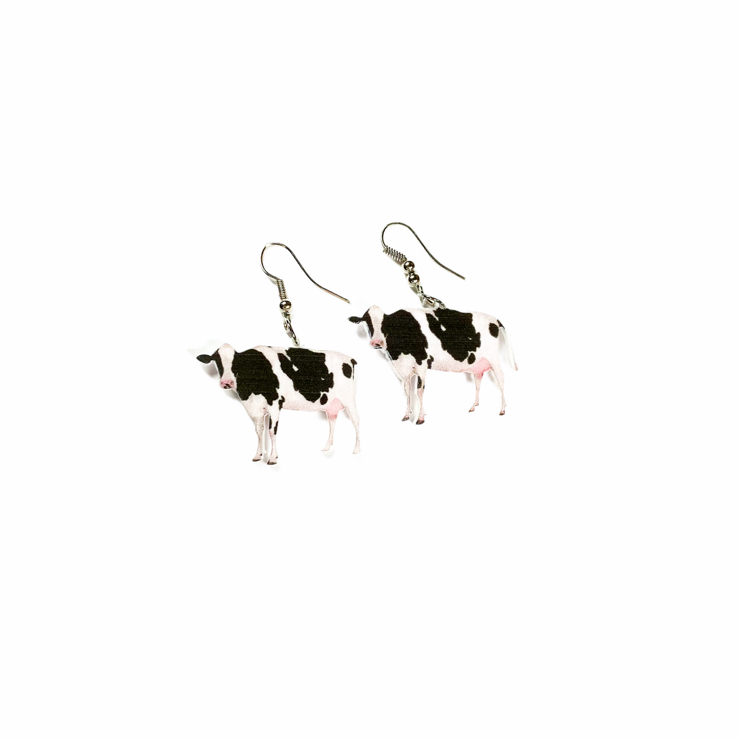 Earrings - Black & white cow drop