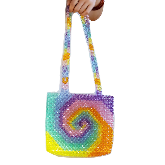 Handmade Bead Shoulder Bag - Spiral Tye Dye