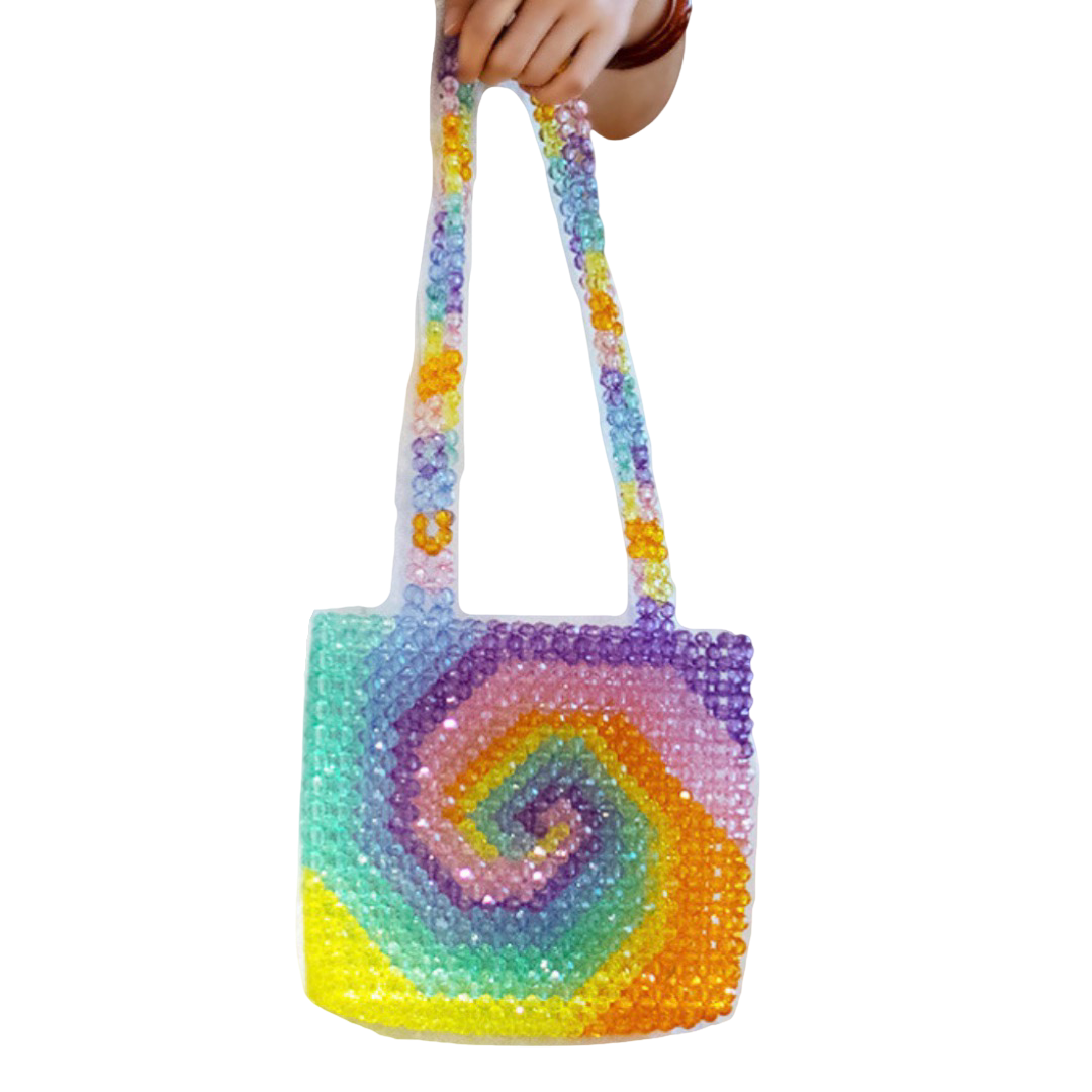 Handmade Bead Shoulder Bag - Spiral Tye Dye