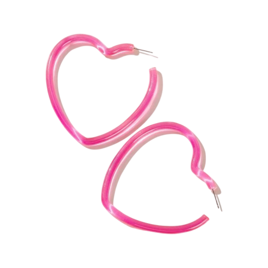 Earrings - Pink glitter heart hoops
