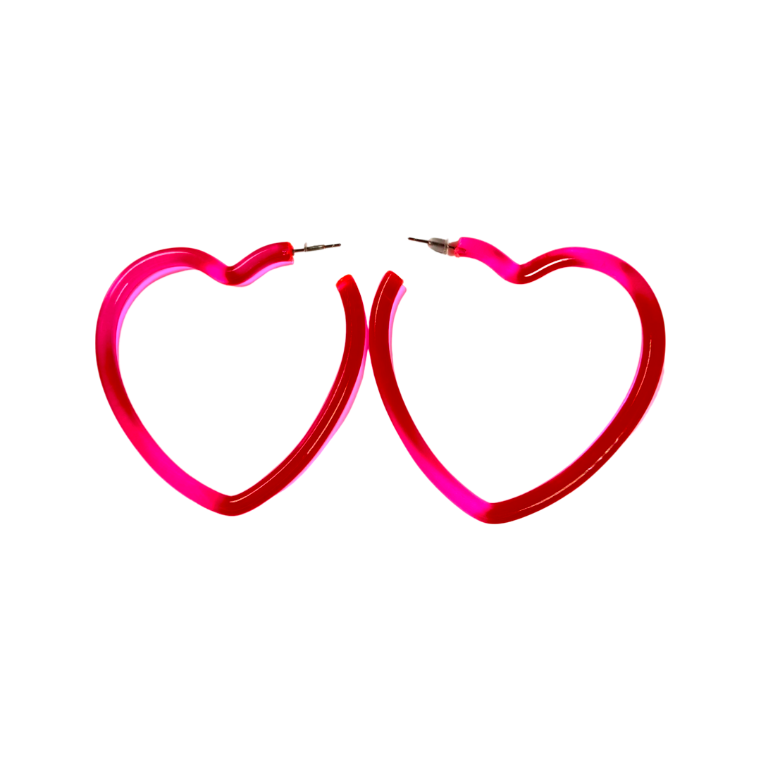 Earrings - Pink glitter heart hoops